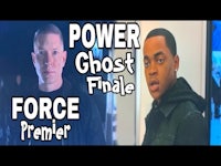 a man and a woman with the words power ghost fine force premier