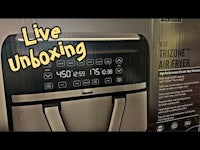 an air fryer with the words live unboxing