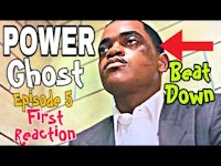 a man in a suit with the words power ghost episode 5 first reaction down