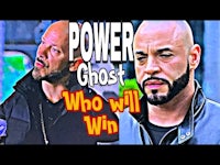 a man and a woman with the words power ghost who will win