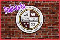 commanders podcast on a brick wall