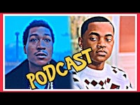 two men with the words podcast on them